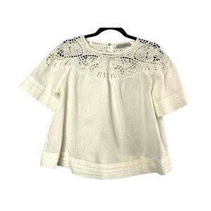 ALLSAINTS Women Lise Eyelet Blouse Short Sleeve Sz S Chalk White Feminine 94-18